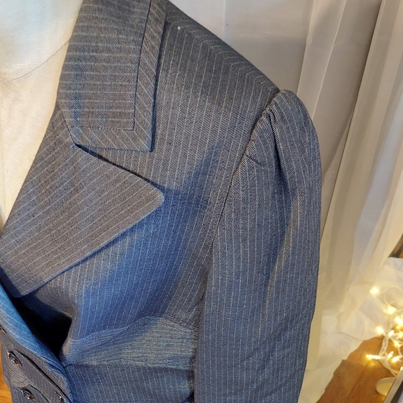 ETCETERA Gray Jacket Womens Blazer Long Green Pinstripes Designer Coat Size 8 - Picture 5 of 16